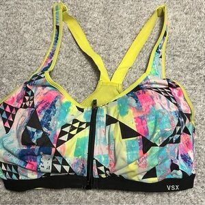 Victoria's Secret Pink and Yellow Sports Bra with Front Zipper
